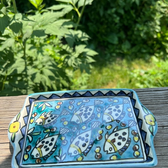Vintage Ceramic Signed Jerusalem Tray or Dish School of Fish Preowned 6.75” L - Picture 8 of 14